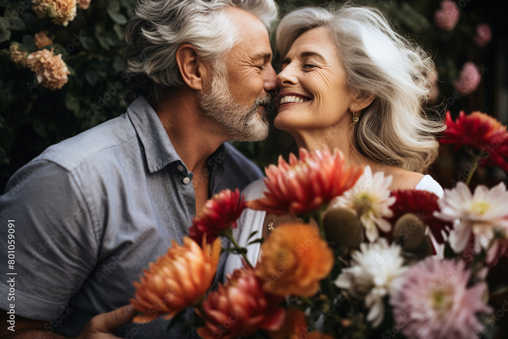 Beautiful mature couple kissing anniversary day generative AI portrait