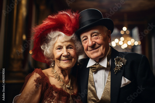 Beautiful mature couple celebrate carnival festival generative AI portrait