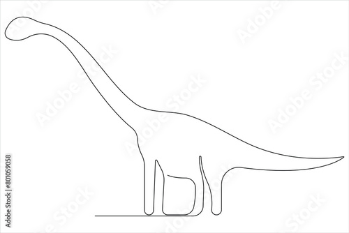 Continuous one line art drawing of dinosaur brachiosaurus outline vector illustration