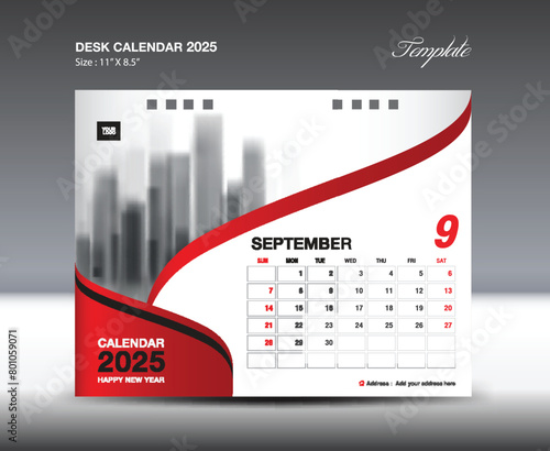 September 2025 - Calendar 2025 template vector, Desk Calendar 2025 design, Wall calendar template, planner, Poster, Design professional calendar vector, organizer, inspiration creative printing