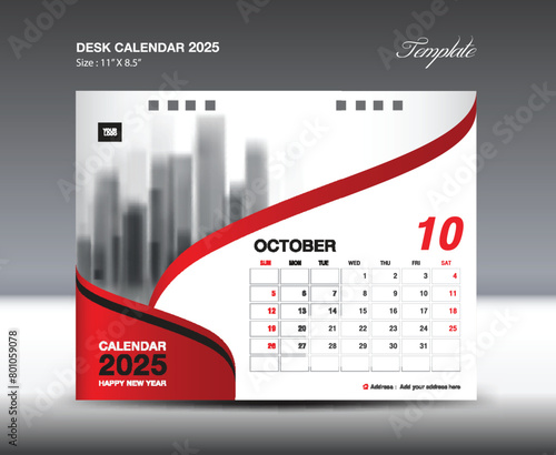 October 2025 - Calendar 2025 template vector, Desk Calendar 2025 design, Wall calendar template, planner, Poster, Design professional calendar vector, organizer, inspiration creative printing