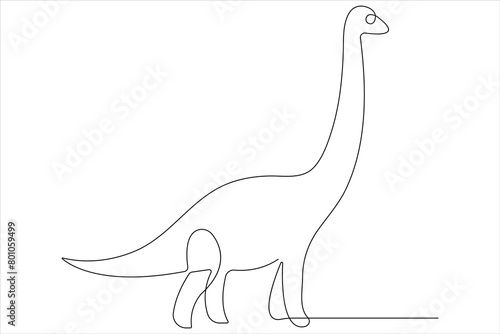 Continuous one line art drawing of dinosaur brachiosaurus outline vector illustration