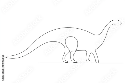 Continuous one line art drawing of dinosaur brachiosaurus outline vector illustration
