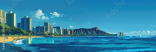 Beautiful Skyline with Blue Ocean Front Background and Diamond Head Crater © Web