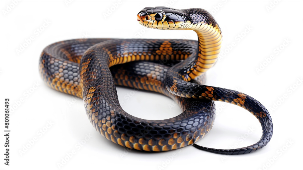 Naklejka premium A stunning king cobra, alone against a white backdrop.