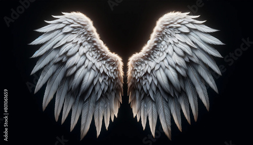 white angel wing isolated on black background.