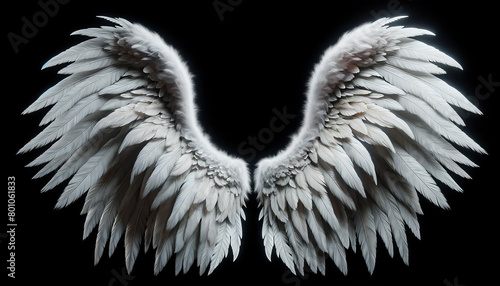white angel wing isolated on black background. 