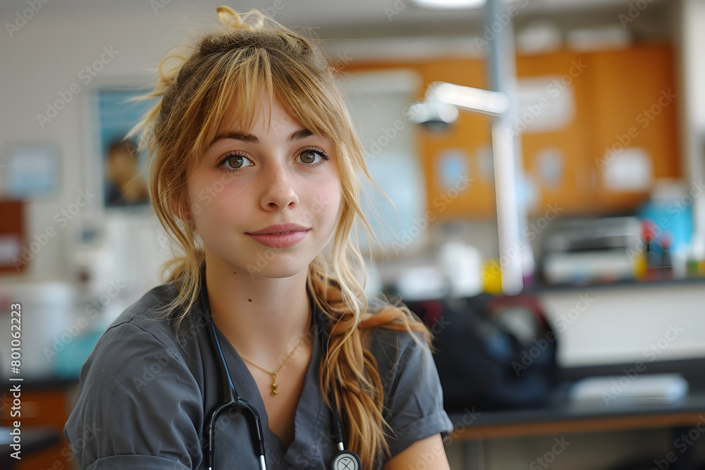 Smiling Female Medical Student in a Medical Lab Smiling Female Medical Student in a Medical Lab