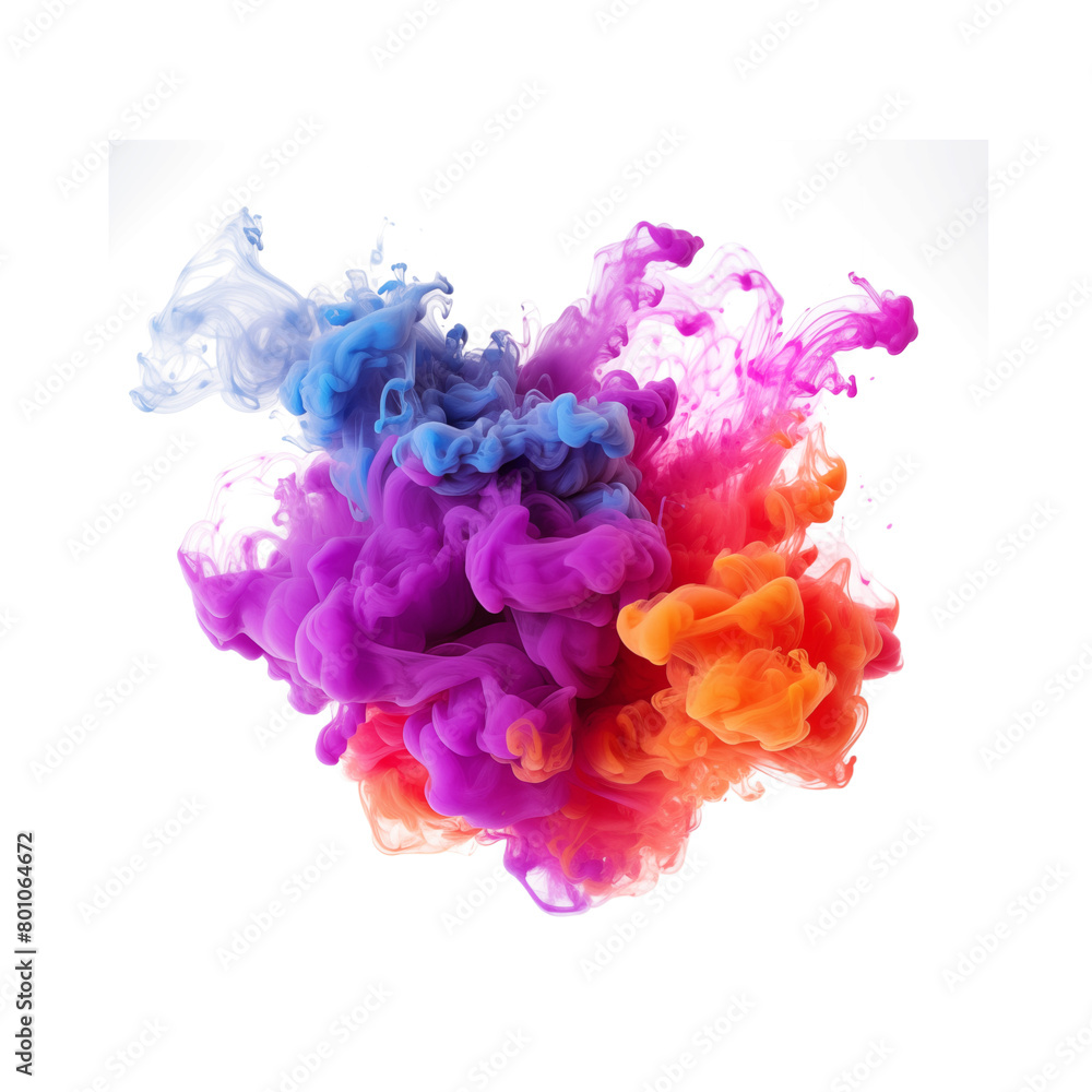 A vibrant burst of colored inks diffusing in water, creating an abstract cloud on a transparent background. Generative AI A vibrant burst of colored inks diffusing in water, creating an abstract cloud on a transparent background. Generative AI