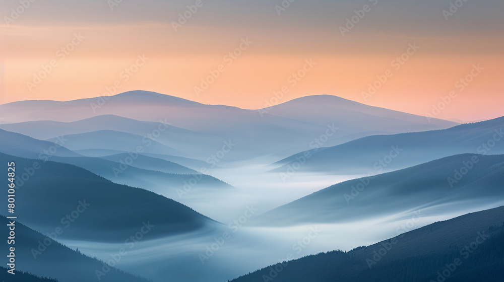 A calming, abstract landscape crafted from translucent layers of muted earth tones, suggesting rolling fog over a quiet mountain range at dawn.