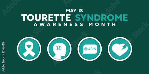 Tourette Syndrome Awareness Month. Great for cards, banners, posters, social media and more. Green background