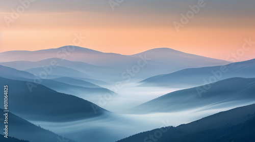 A calming, abstract landscape crafted from translucent layers of muted earth tones, suggesting rolling fog over a quiet mountain range at dawn.