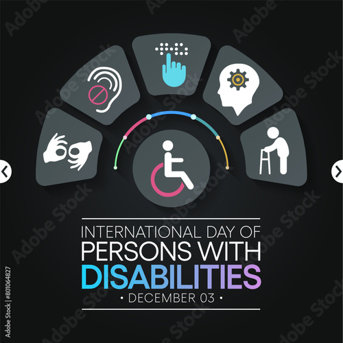 International Day of Persons with Disabilities (IDPD) is celebrated every year on 3 December. to raise awareness of the situation of disabled persons in all aspects of life. Vector illustration