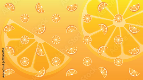 Floating background image of orange slices.Applicable for advertising. Vector illustration.