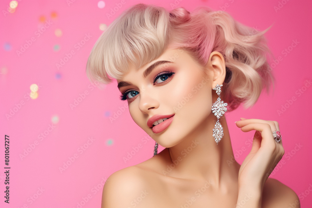Fototapeta premium Side view of beautiful woman with ear ring.