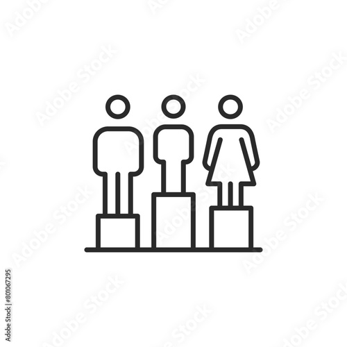 Gender Equality Podium icon. Simple illustration showing equal representation and standing for all genders. Ideal for use in discussions about gender equality and diversity. Vector illustration