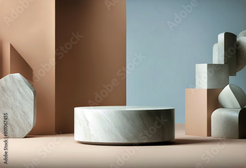  natural showcase minimal presentation sphere geometrical podium Stone Abstract Front cosmetic Scene shadow circle geometric Cylinder product splay shape soft form poduim blue dais 