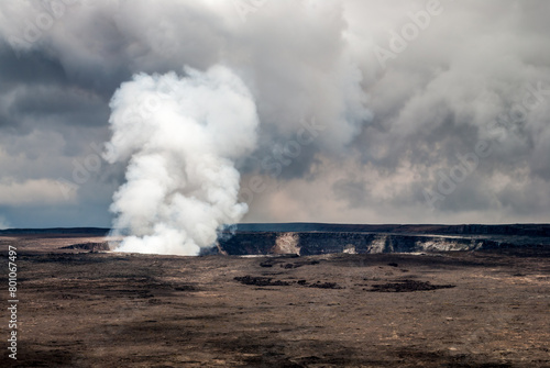 View of the steam plume at Kilauea Volcano in Hawaii Volcanoes National Park on the Big Island of Hawaii.