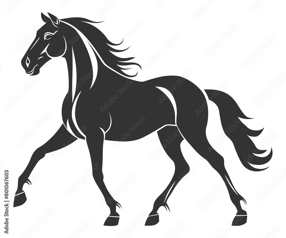 Black silhouette line horse on white background. Vector graphic. Logo animal, icon.