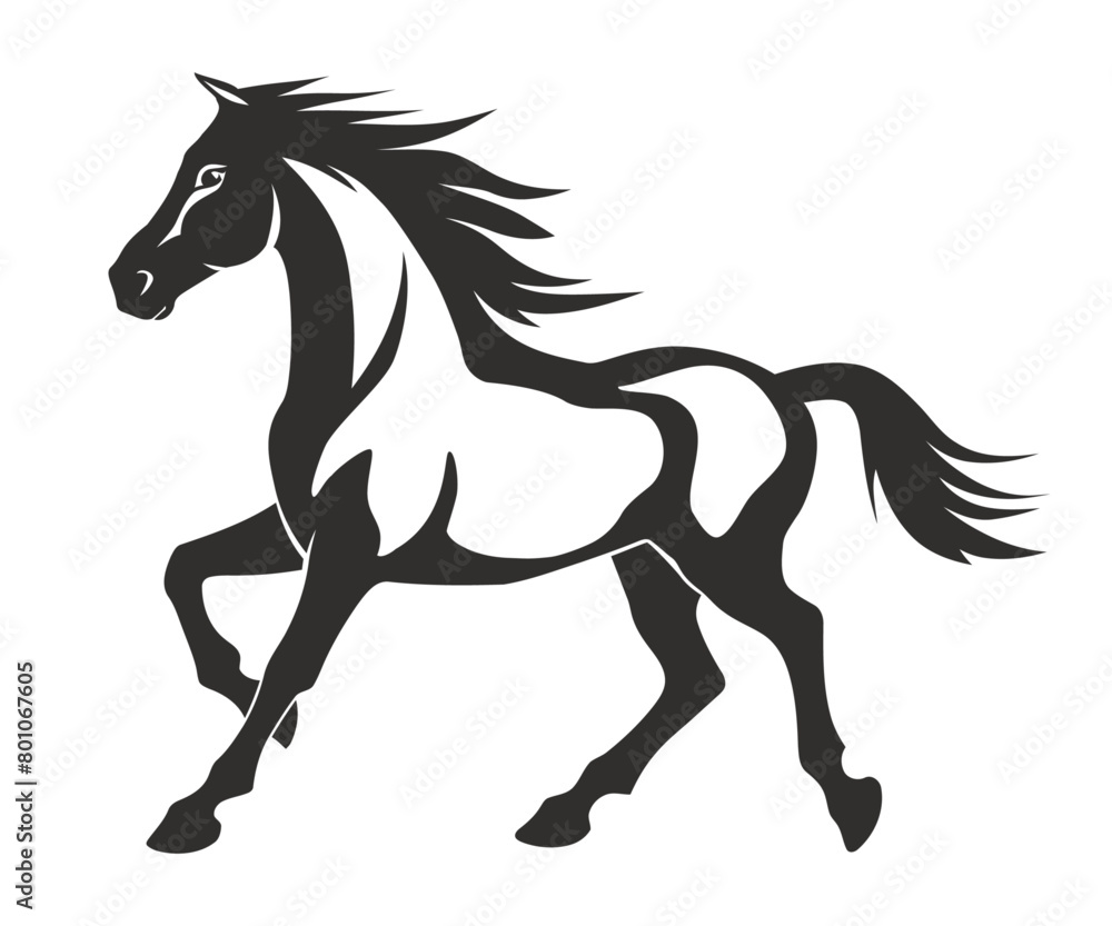 Black silhouette line horse on white background. Vector graphic. Logo animal, icon. Black silhouette line horse on white background. Vector graphic. Logo animal, icon.