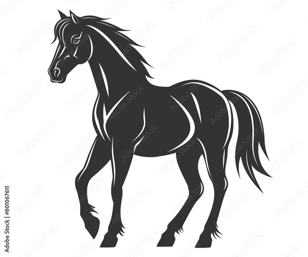Obraz premium Black silhouette line horse on white background. Vector graphic. Logo animal, icon.