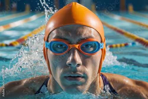 Portrait of a male professional swimmer in swimming pool © polack