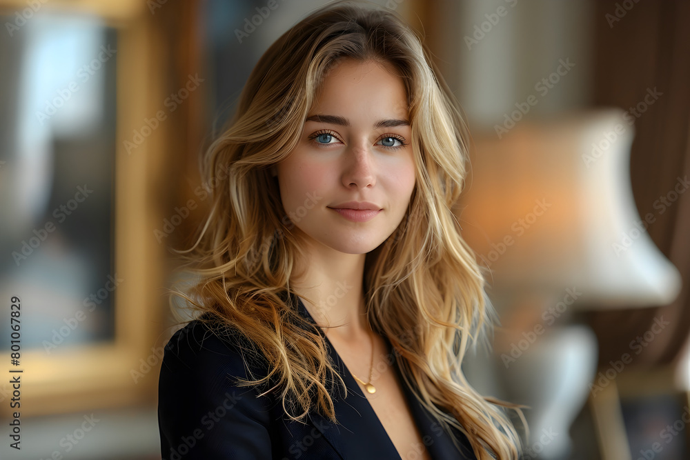 Elegant Businesswoman in Black Suit on Soft Lighting Elegant Businesswoman in Black Suit on Soft Lighting
