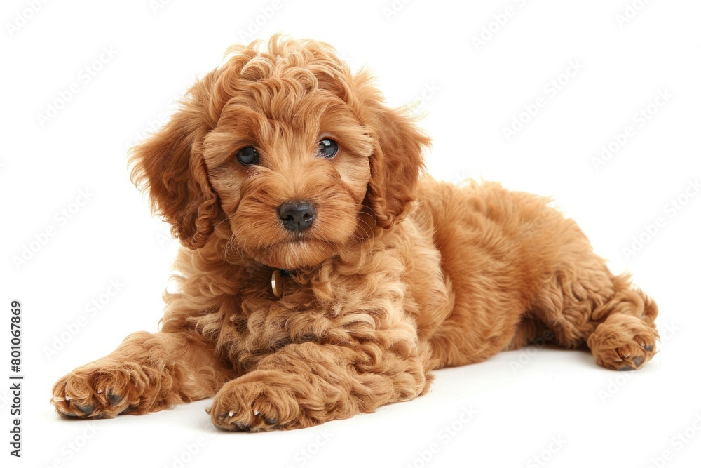 Isolated Golden Doodle Dog. Adorable Brown Puppy of Poodle and Cocker Spaniel Breeds. Cute Canine Isolated Golden Doodle Dog. Adorable Brown Puppy of Poodle and Cocker Spaniel Breeds. Cute Canine