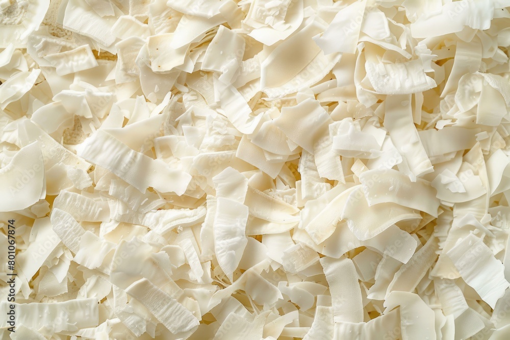 Detailed View of Shredded Coconut Flakes - Isolated White Coconut on Healthy Food Background Detailed View of Shredded Coconut Flakes - Isolated White Coconut on Healthy Food Background