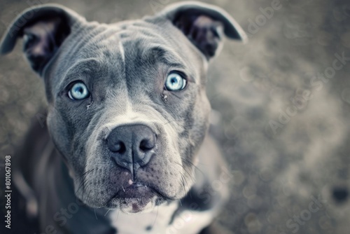 Blue Pit Bull Terrier Close-up Portrait - Purebred Dog Mug Shot with Powerful Bite