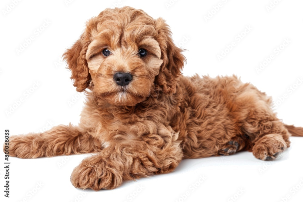 Cute Golden Doodle Dog Isolated on White Background - Adorable Puppy Spaniel Cocker Pet with Brown
