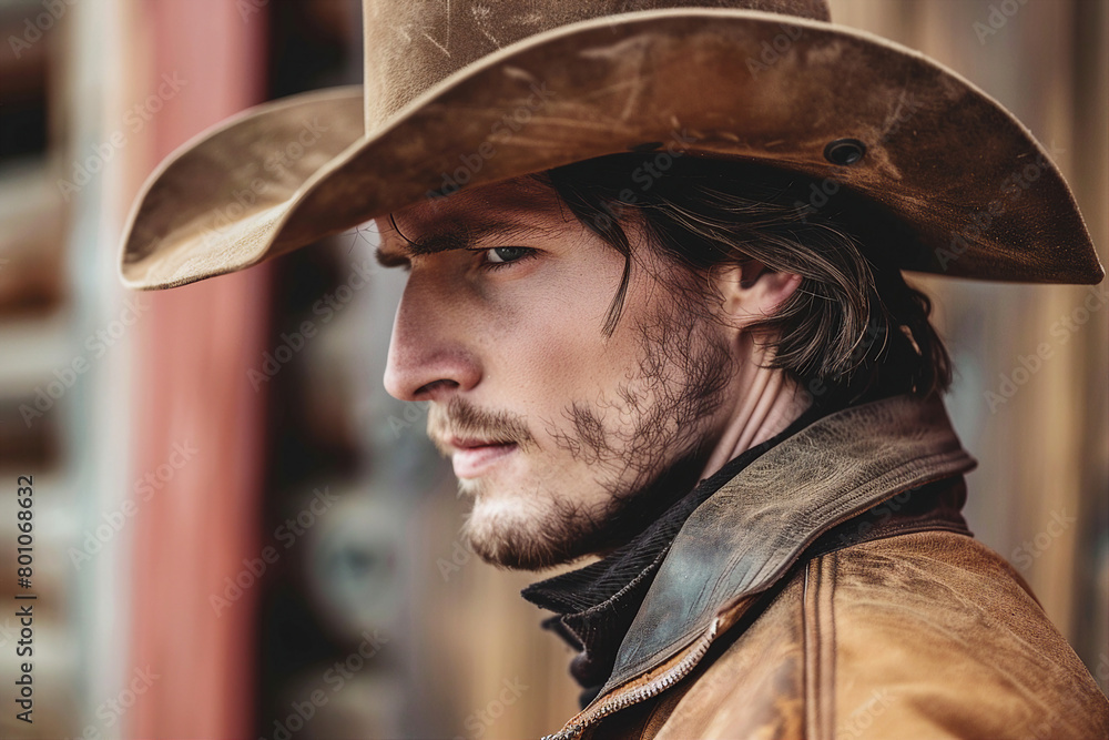 Generative AI picture Portrait of wild west retro movie western city town with cowboys and cowgirls and horses