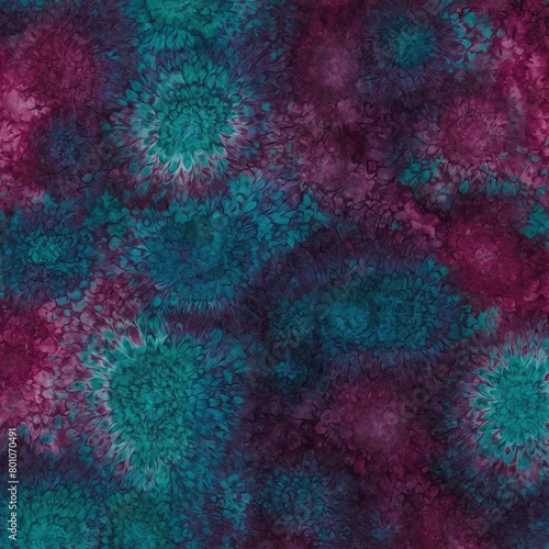 Vibrant, colorful abstract pattern fills frame, showcasing mesmerizing display of swirling colors. Design features seamless blend of teal, purple hues, creating captivating visual experience. © Tamazina