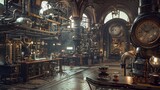 A steampunk inspired image of a historical industry
