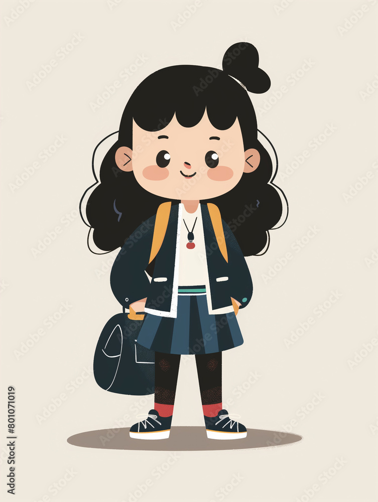 Girl student kid in suit with backpack. cartoon illustration. Girl student kid in suit with backpack. cartoon illustration.