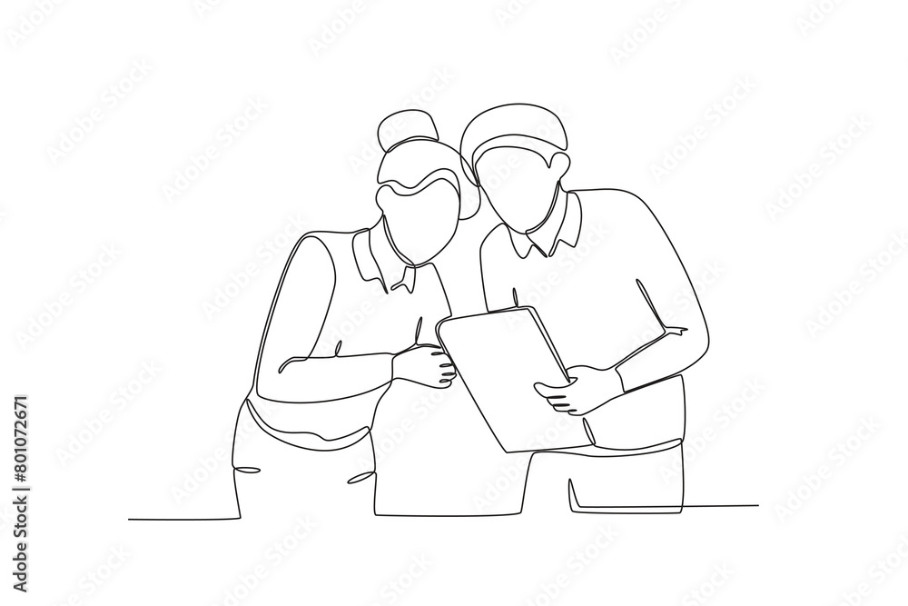 Continuous one line drawing about Colleagues working together and building good communication, Neighbor concept. Trendy one line drawing design vector illustration.