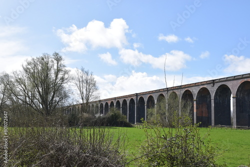 the arches of the harringworth viaduct  or welland viaduct  one of the longest railway viaducts across a valley in the uk