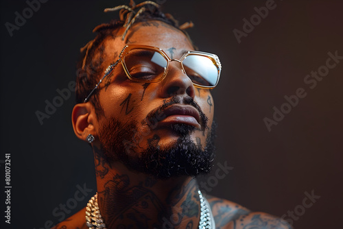 Tattooed Male Rapper in Hip Hop Aesthetics