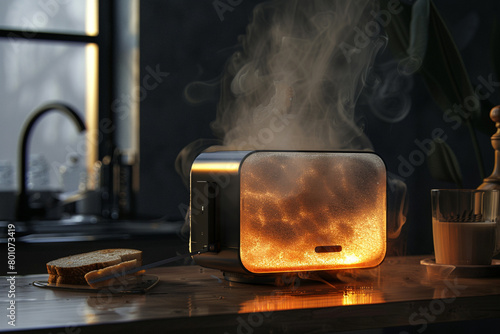 A toaster with a defrost function, thawing frozen bread before toasting. photo