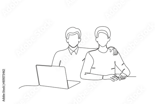 Continuous one line drawing about Colleagues working together and building good communication, Neighbor concept. Trendy one line drawing design vector illustration.