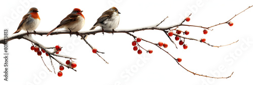birds still sing in the deep, cold Winter, beautiful birds eating red 🍒 fruits photo