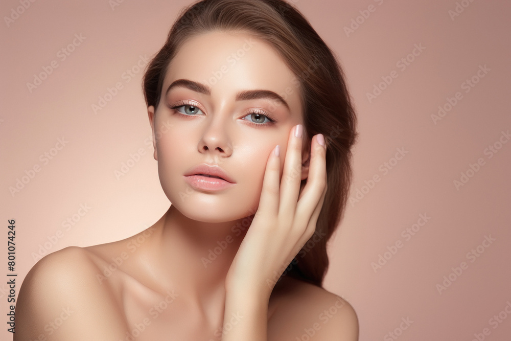 young beautiful woman touching on skin young beautiful woman touching on skin
