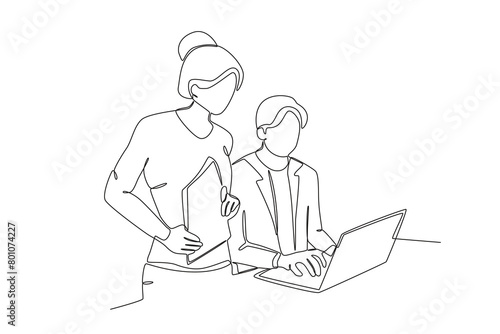 Continuous one line drawing about Colleagues working together and building good communication, Neighbor concept. Trendy one line drawing design vector illustration.