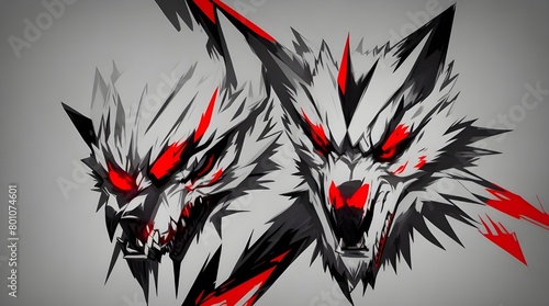 simple wolf logo gaming eyes sharp white and red vector.generative.ai 