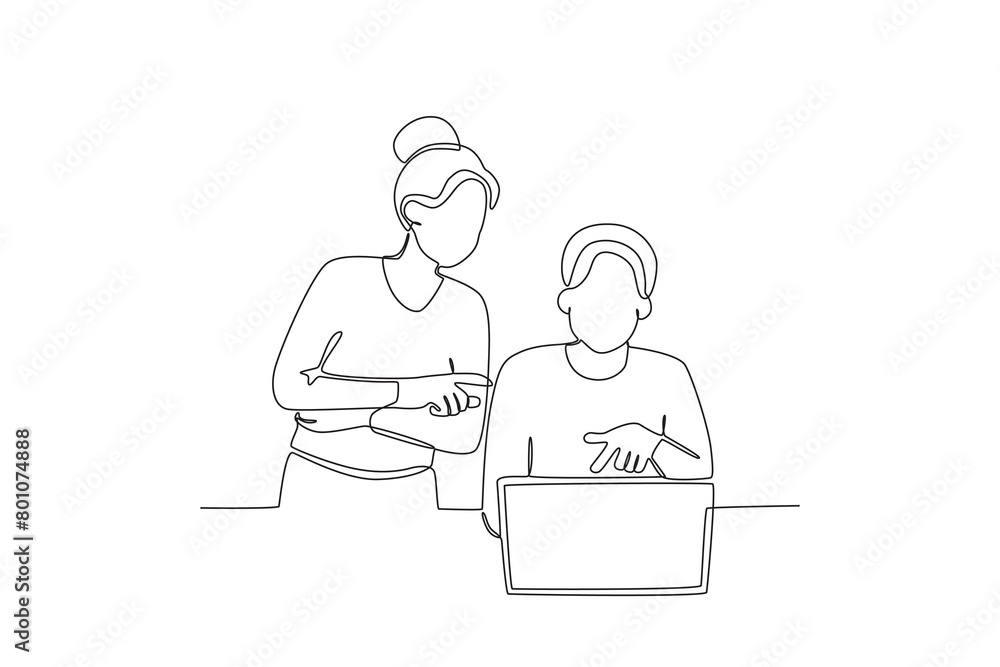 Continuous one line drawing about Colleagues working together and building good communication, Neighbor concept. Trendy one line drawing design vector illustration. Continuous one line drawing about Colleagues working together and building good communication, Neighbor concept. Trendy one line drawing design vector illustration.