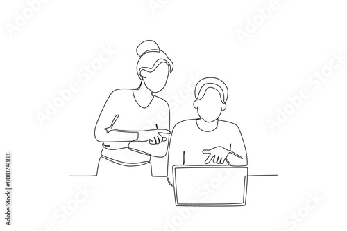 Continuous one line drawing about Colleagues working together and building good communication, Neighbor concept. Trendy one line drawing design vector illustration.