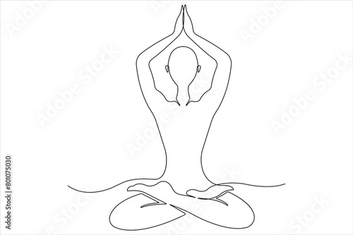  Continuous one line art drawing of man doing exercise in yoga pose outline vector illustration