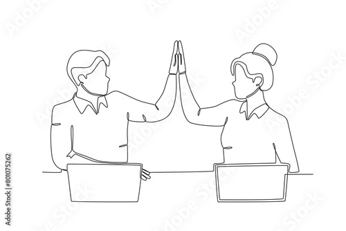 Continuous one line drawing about Colleagues working together and building good communication, Neighbor concept. Trendy one line drawing design vector illustration.
