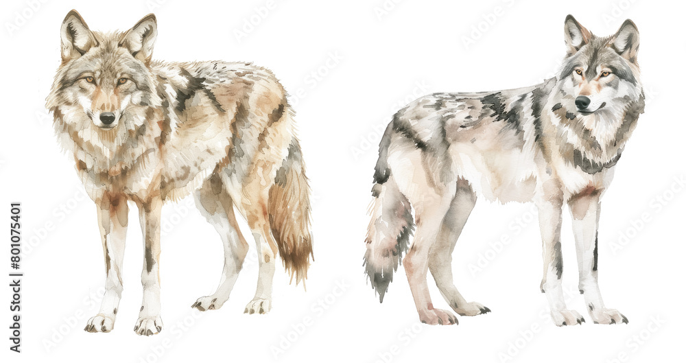 Wild grey wolf standing and side view Wild grey wolf standing and side view