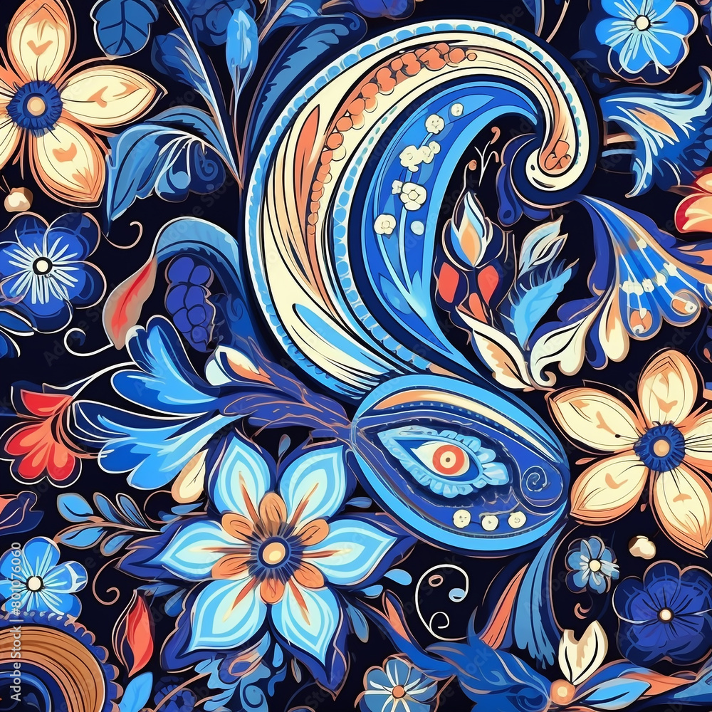 Floral fabric background with paisley ornament. Floral fabric background with paisley ornament.
